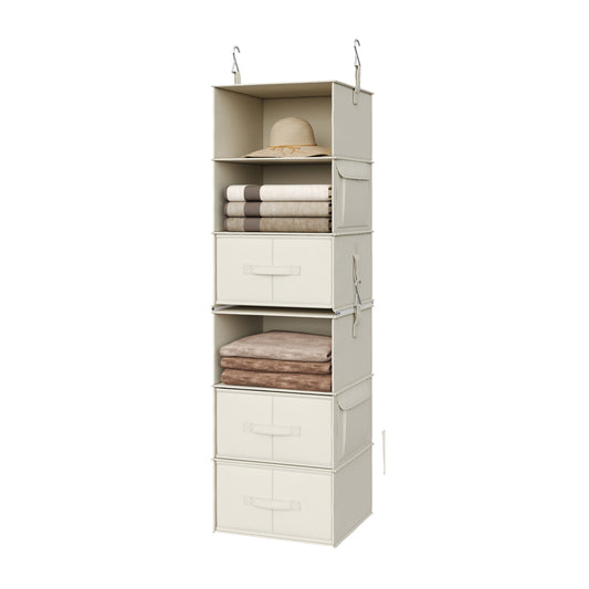Six-shelf hanging closet organizer with two drawers